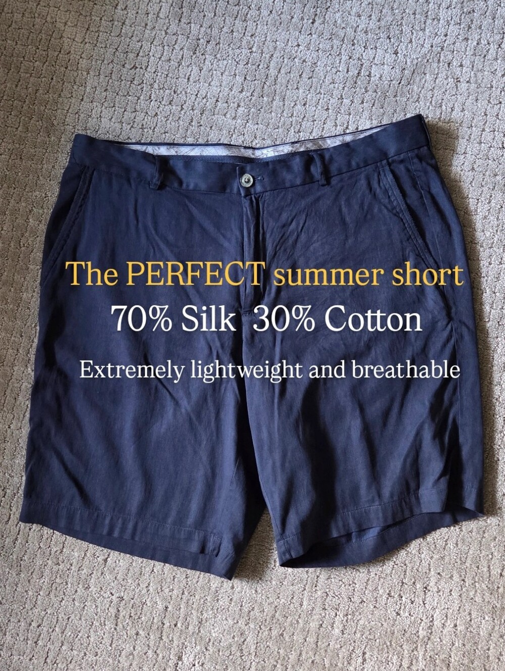 Island by Tasso Elba Navy Silk Blend Pleated Chino Shorts - Size 38